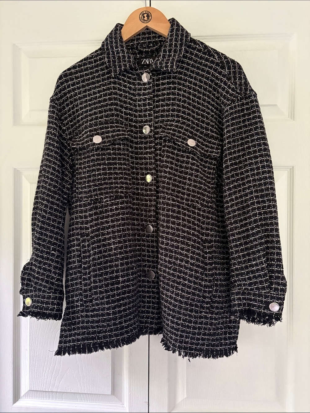 Zara Black Tweed Shacket with White Check